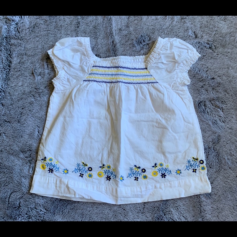 White yellow blue flower embroidery shirt